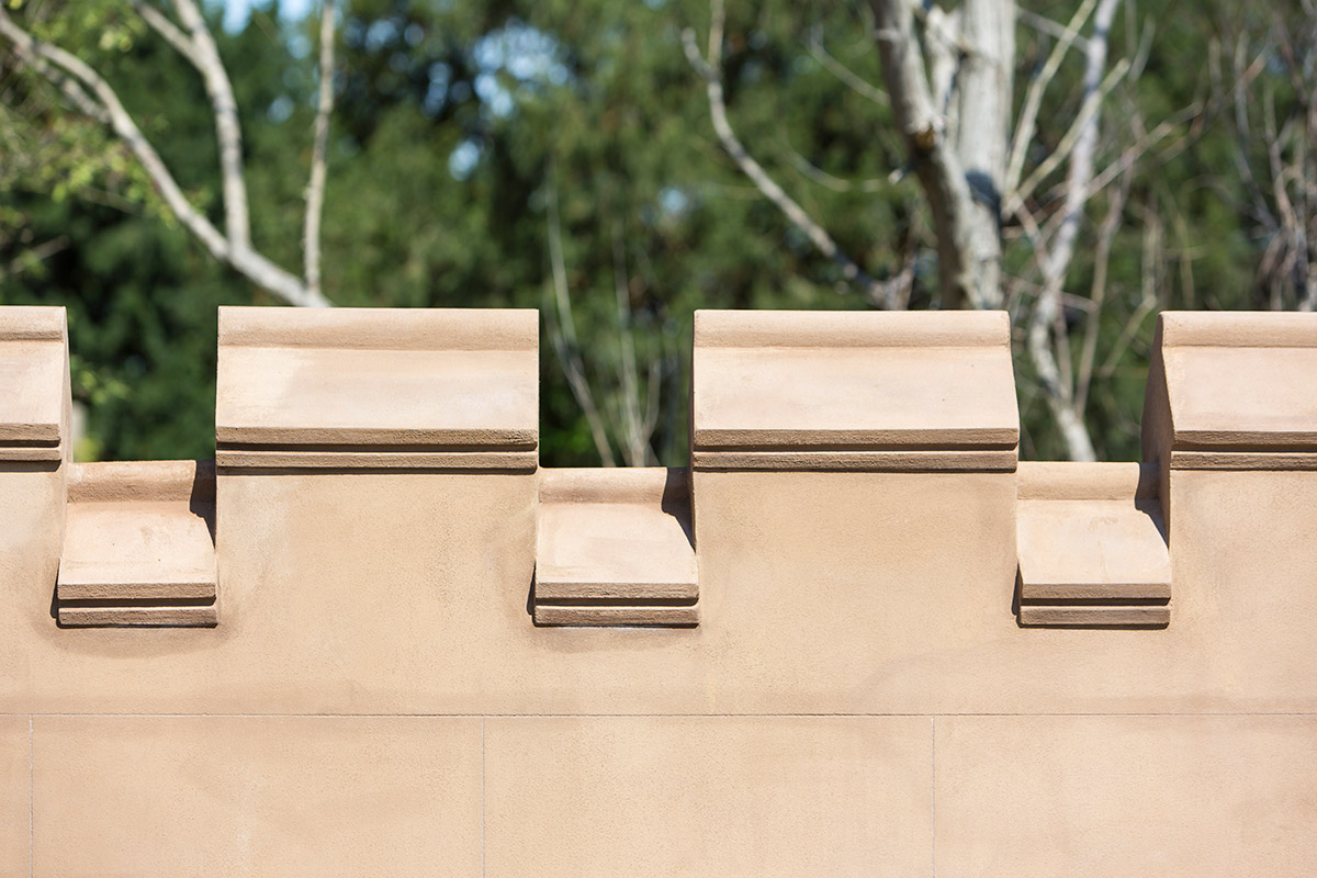 Detail of ramparts on gunnersbury park museum rennovated by Lime Green using roman stucco